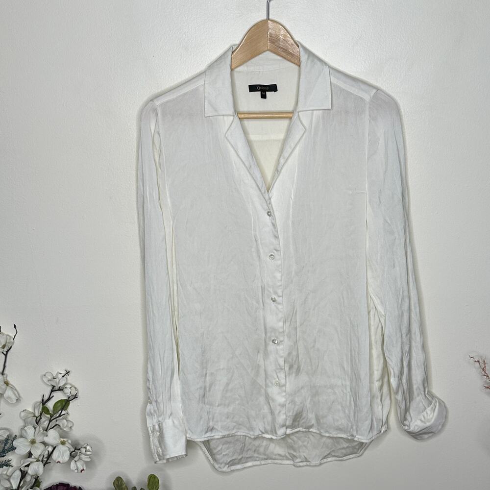 QUINCE Washable Stretch Silk Notch Collar Blouse Ivory M